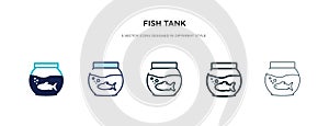 Fish tank icon in different style vector illustration. two colored and black fish tank vector icons designed in filled, outline,