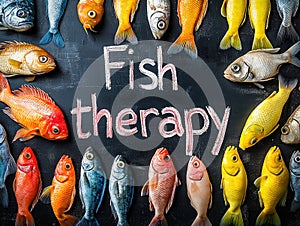 Fish therapy text written on a blackboard.