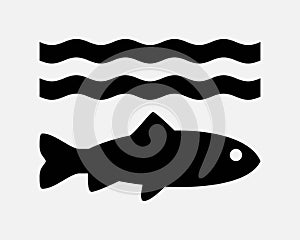 Fish Underwater Icon Sea Ocean Wave Wildlife Creature Marine Aquatic Animal Black Vector Clipart Illustration Artwork Sign Symbol