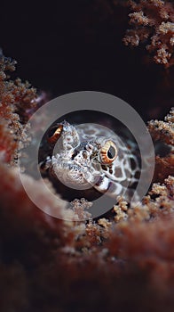 Fish with unique eyes emerges from coral shadows photo