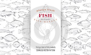 Fish label with seamless pattern