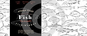 Fish label with seamless pattern