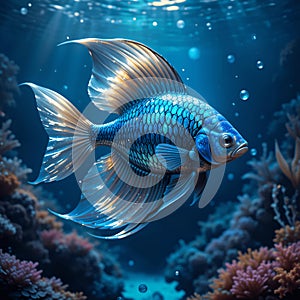 Blue Iridescent Fish: A Display of Aquatic Beauty photo