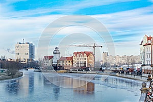 Fish village, ice on Pregola river