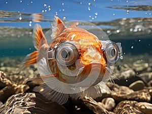 Fish wearing goggles Sony Alpha underwater