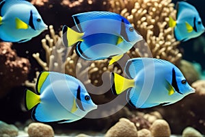 fish white leucosternon) isolated path Marine (Acanthurus background Blue Tang clipping Powder coral animal reef ve yellow black