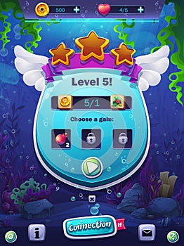 Fish world level screen vector illustration for tablets
