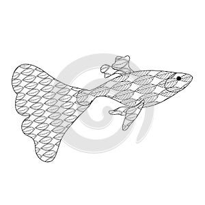 Fish zenart. Marin animal doodle design element stock vector illustration for coloring book