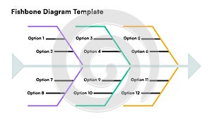 Fishbone Diagram Template with Twelve Options and Minimalist Design