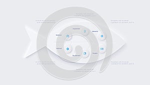 Fishbone infographic template. Neumorphic elements for business presentation concept