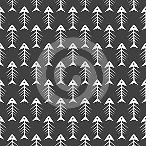 Fishbone monochrome seamless vector pattern.