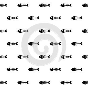 Fishbones seamless pattern in flat style on white background. Fish skeleton background. Fish bones background