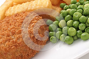 Fishcake Chips and Peas
