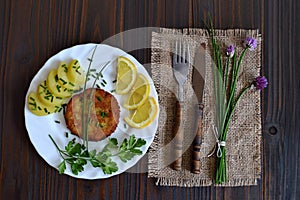 Fishcake and potato salad