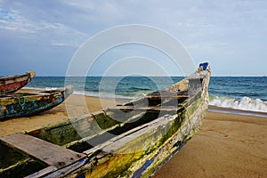 Fisher boats on the beach of lome in Togo