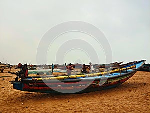Fisher boats at chandrabhaga beach puri orissa india photo