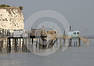 Fisher cabins in Gironde estuary, France