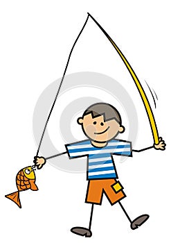 Fisher with fish, humorous vector picture