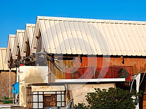 Fisher huts of Culatra island at the Algarve coast of Portugal