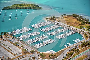 Fisher Island Docked Boats, aerial view. Miami, Florida