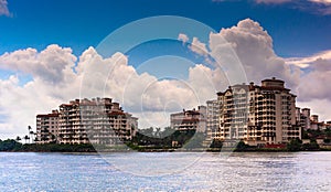 Fisher Island, seen from South Beach, Miami, Florida.