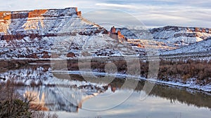 Fisher Towers and Colorado River in WInter