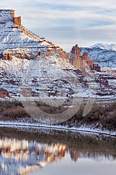 Fisher Towers Golden Light and Coll Snow photo