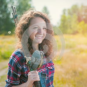 Fisher woman with wintage fishing pole