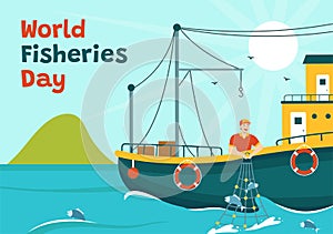 Fisheries Day Social Media Illustration Flat Cartoon Hand Drawn Templates Background