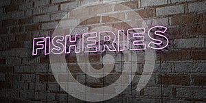 FISHERIES - Glowing Neon Sign on stonework wall - 3D rendered royalty free stock illustration