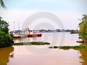 Fisheries harbour near estuary in Galle Sri Lanka