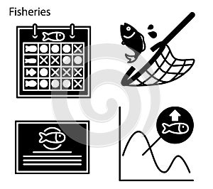 Fisheries management icon set