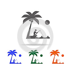 fisherman on the beach of a palm tree icon. Element of Beach holidays multi colored icons for mobile concept and web apps. Thin li