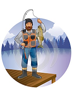 Fisherman with beard show his catch