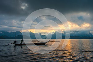 Fisherman on a beautiful mountain in the morning