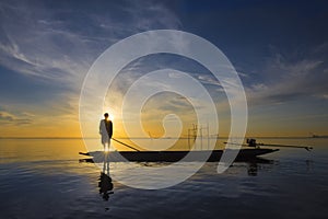 Fisherman with beautiful sunrise