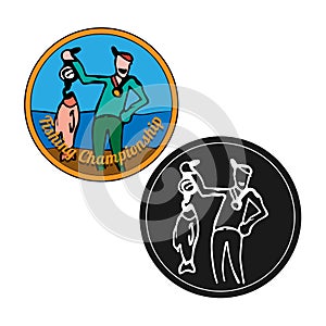 Fisherman with big fish. Fishing vector logo. Fisherman or fish icon.