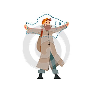 Fisherman Boasting About Size of Caught Fish, Fishman Spreading His Arms Out to Sides Vector Illustration