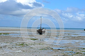 Fisherman boat on the beach Zanzibar Island