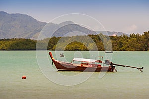 Fisherman boat and the Beautiful seascape view with blue sky an