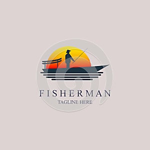 fisherman boat logo template design vector for brand or company and other