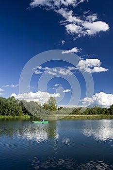 Fisherman in boat. River Drava