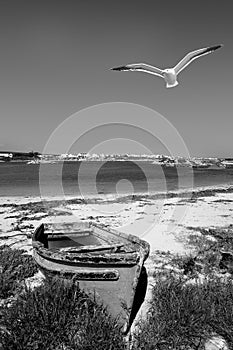 Fisherman boat on the sand