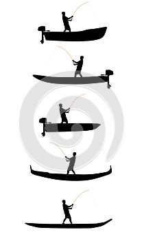 Fisherman on the boat vector silhouettes