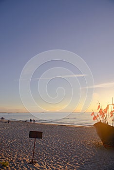 fisherman boats at sunrise time on the beach