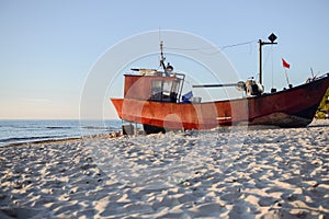 fisherman boats at sunrise time on the beach