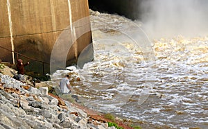 Fisherman Brave Raging Dam Waters At Arkabutla Dam, Robinsonville Mississippi