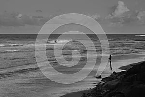 A Fisherman In Caloundra In BW