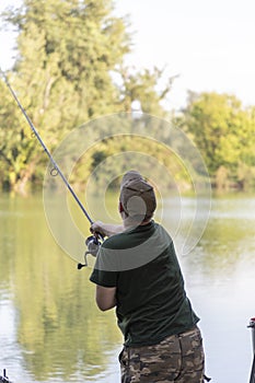 Fisherman at carp fishing day