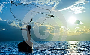 Fisherman casting net